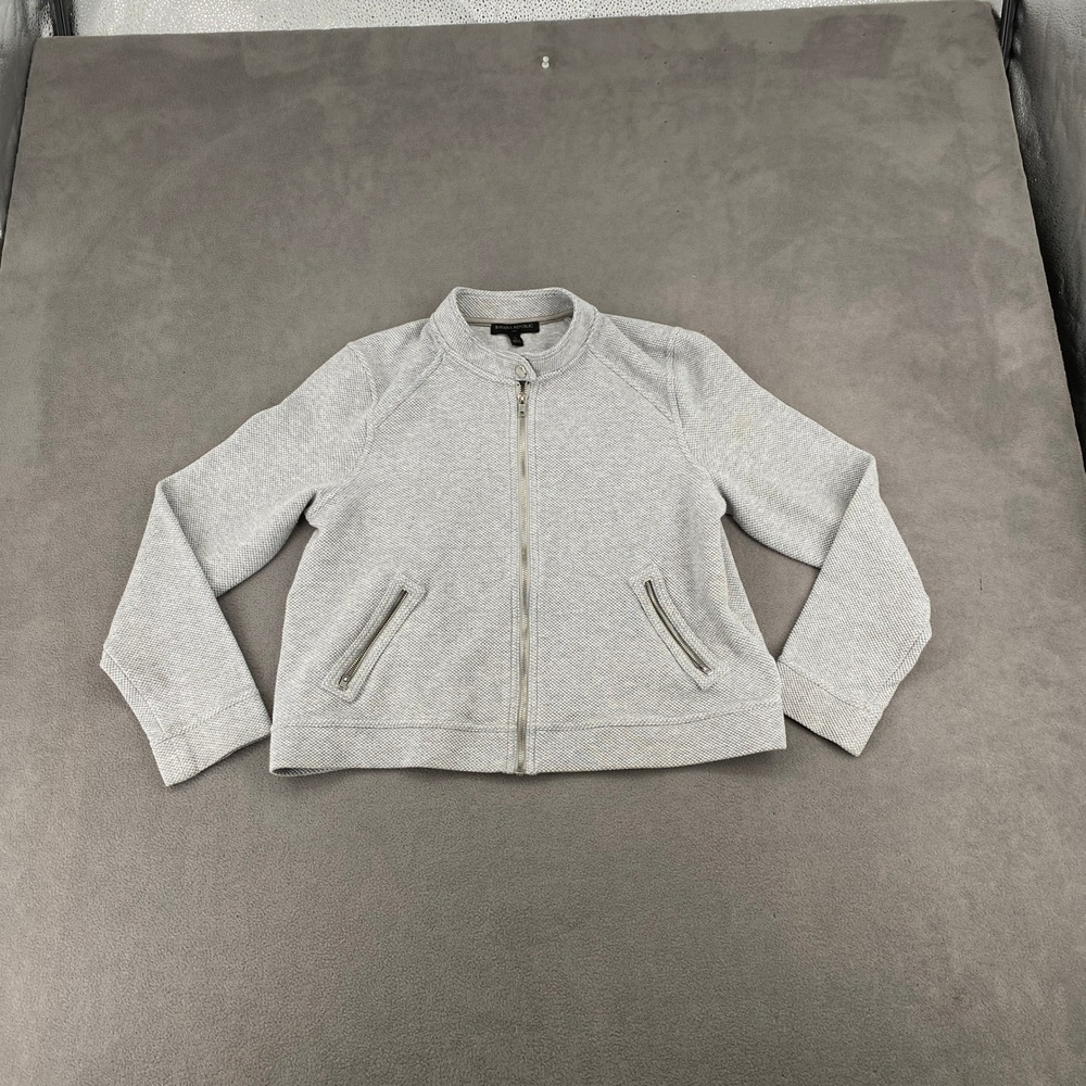 Banana Republic Womens Gray Textured Waffle Knit Full Zip Mock Neck Jacket Large